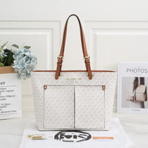 MK-Inspired Jet Set Travel Double Pocket Tote Bag With Dust Bag Including Card (Beige)
