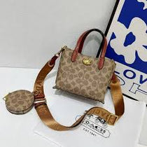 C-Inspired Willow Monogram Canvas Mini Tote Bag With Coin Pouch Including Box And Dust Bag (Apricot Brown)