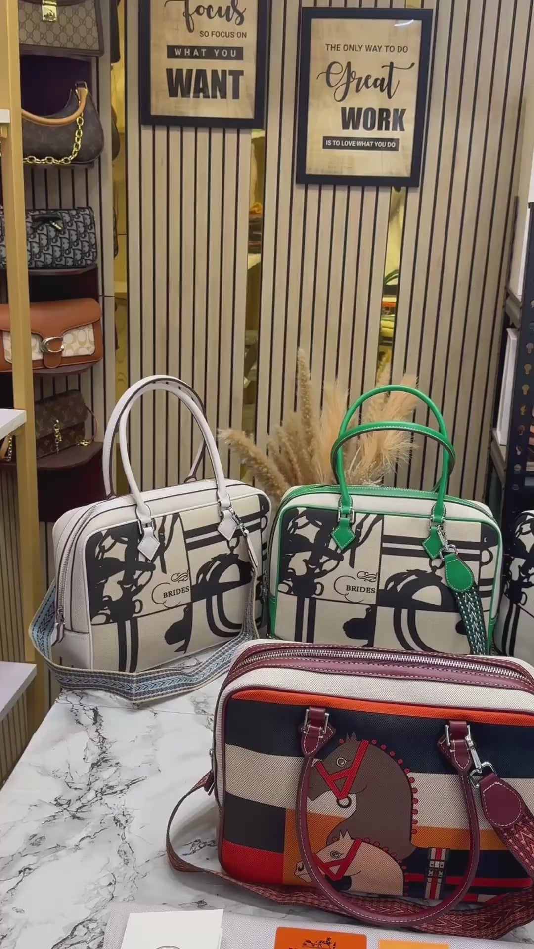 H-inspired Equestrian Print Canvas Top Handle Crossbody Bag (White)