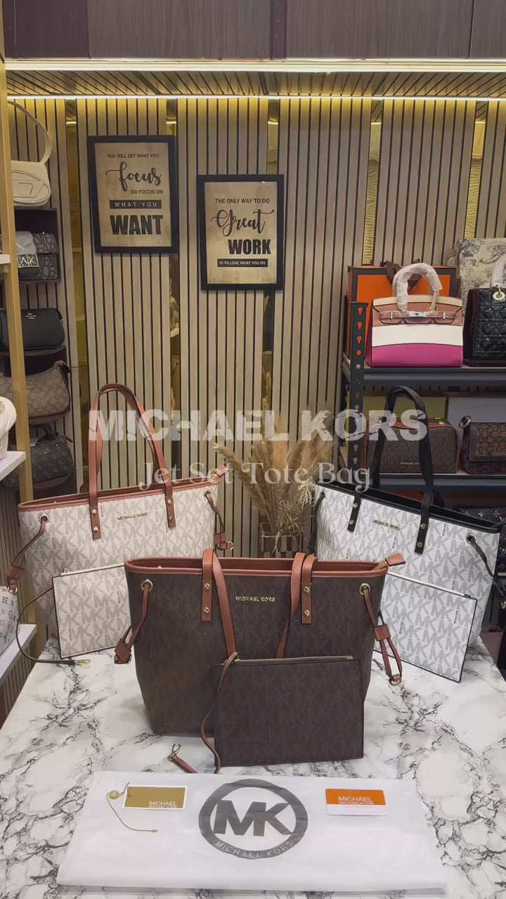 MK-Inspired Large Jet Set Big Mk Print Tote Bag With Dust Bag (White)