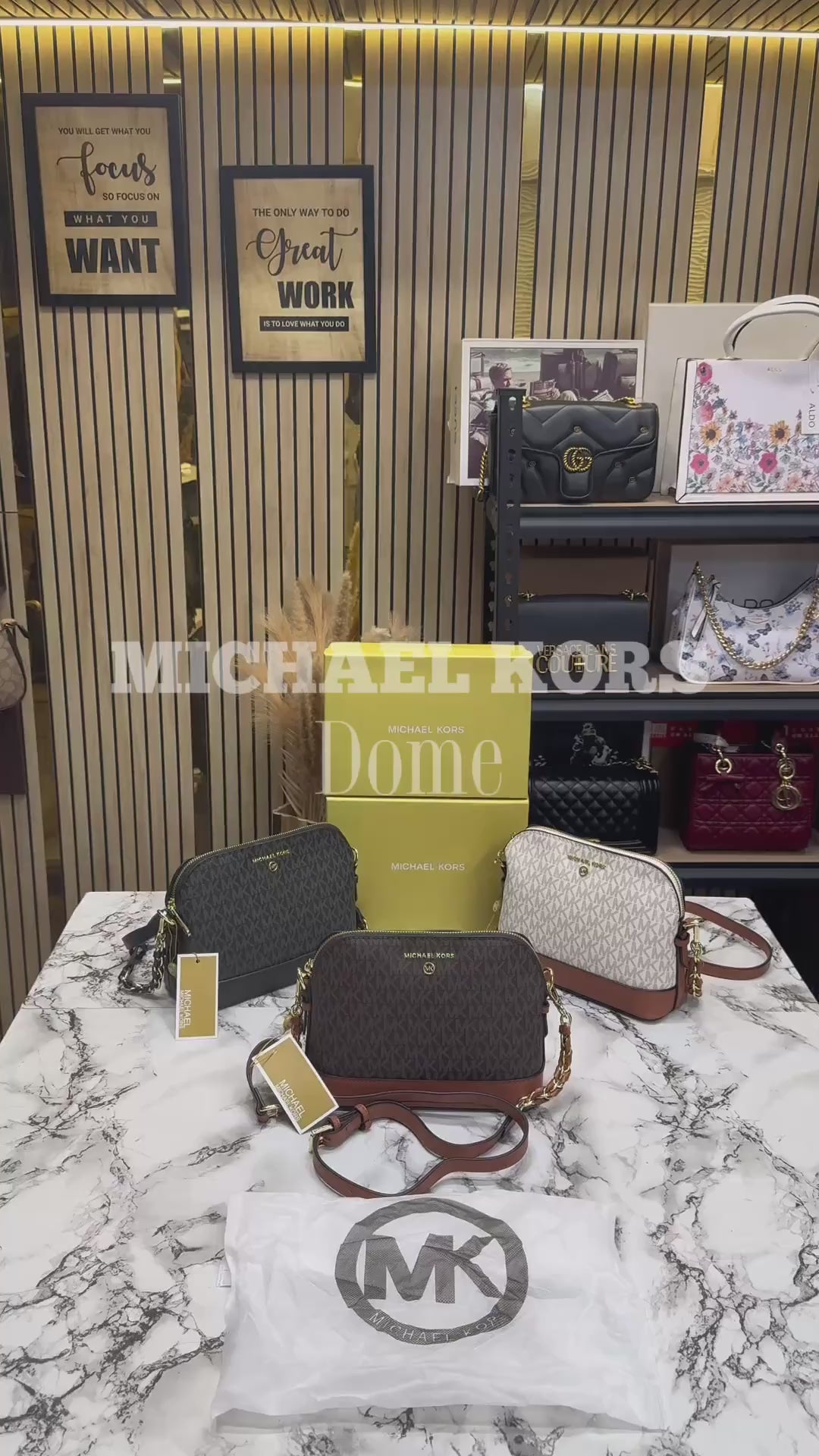 MK-Inspired Jet Set Charm Logo Dome Saffiano Leather Crossbody Bag (Beige)
