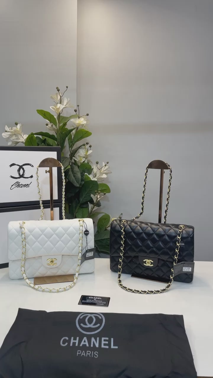 Chanel-Inspired Jumbo Shoulder Bag (Black)