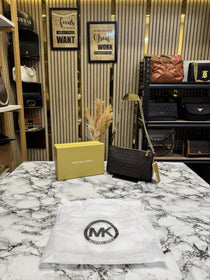 MK-Inspired Jet Set Leather Pouchette With Box And Dust Bag (Brown)