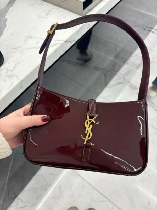 Ysl-Inspired Patent Hobo Bag Glossy with Box(Burgundy) Main image