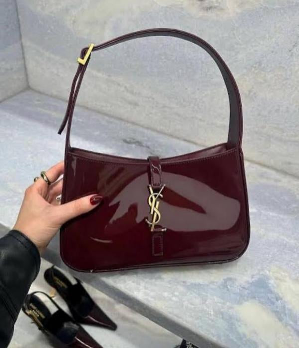 Ysl-Inspired Patent Hobo Bag Glossy with Box(Burgundy) Secondary image