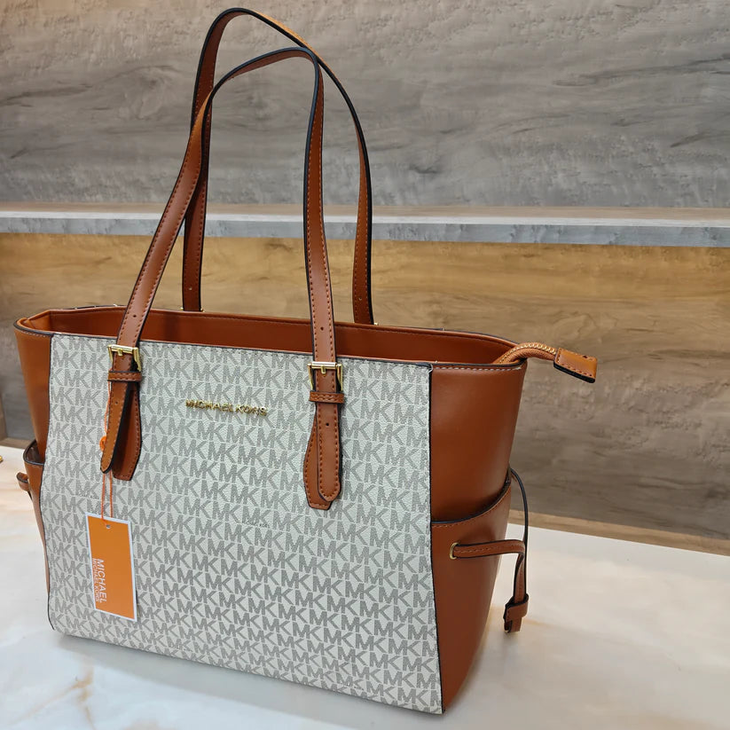 MK-inspired Voyager Premium Quality Tote Bag With Dust Bag (Beige Brown)