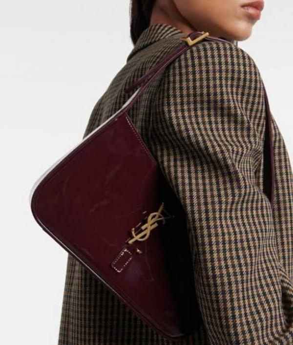 Ysl-Inspired Patent Hobo Bag Glossy with Box(Burgundy)