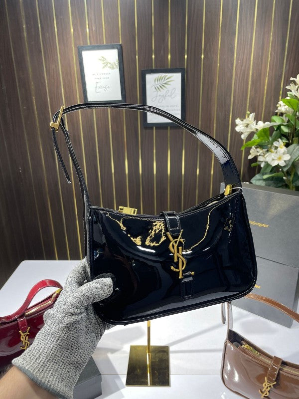 Ysl-Inspired Patent Hobo Bag Glossy with Box (Black)
