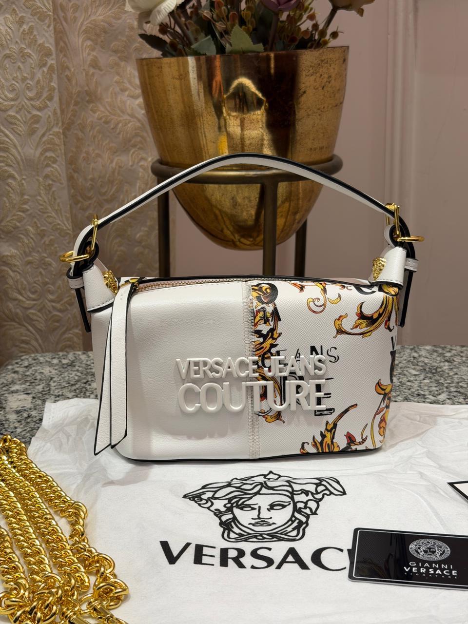 V-Inspired Jeans Couture Baroque Chain Shoulder Bag With Dust Bag (White)