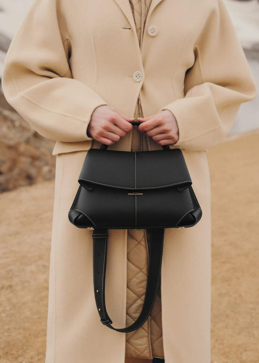 Polene Mokki- Inspired Textured Top Handle Shoulder Bag