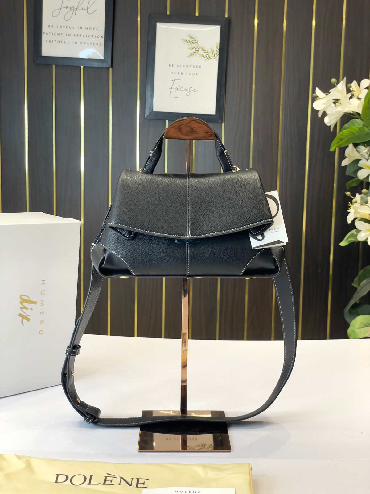 Polene Mokki- Inspired Textured Top Handle Shoulder Bag