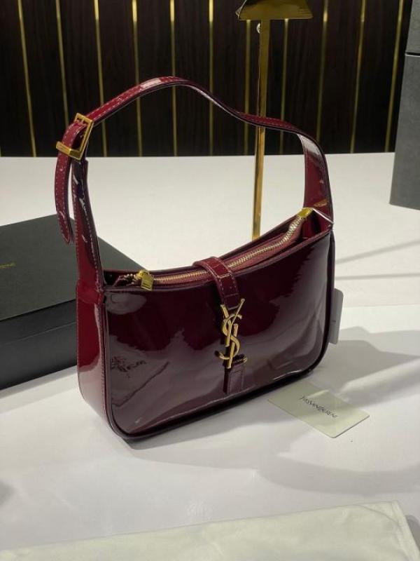 Ysl-Inspired Patent Hobo Bag Glossy with Box(Burgundy)