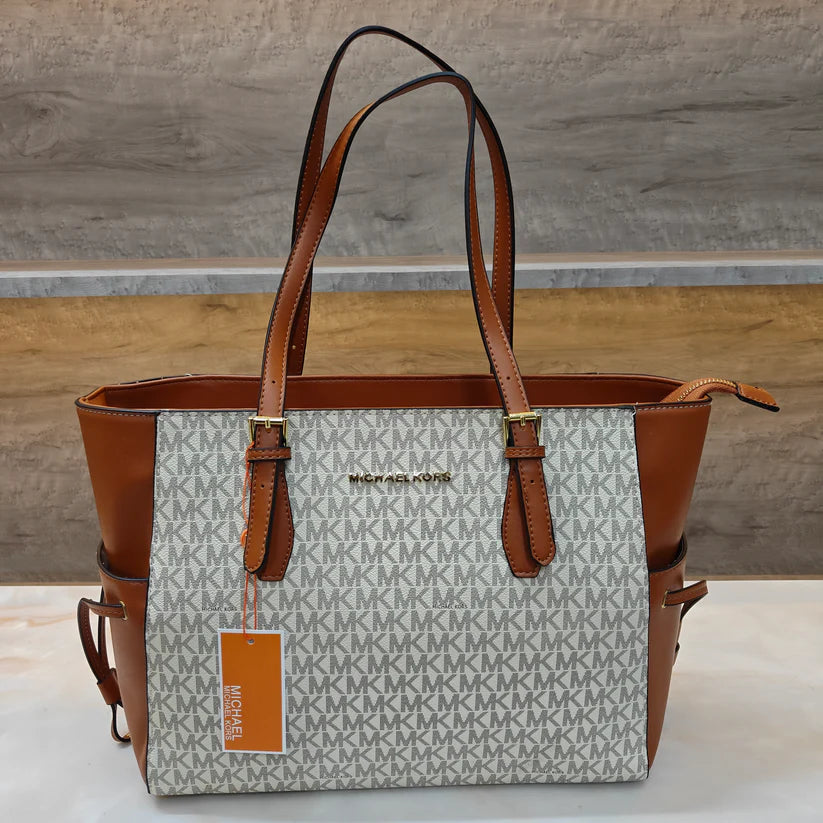 MK-inspired Voyager Premium Quality Tote Bag With Dust Bag (Beige Brown) Main image