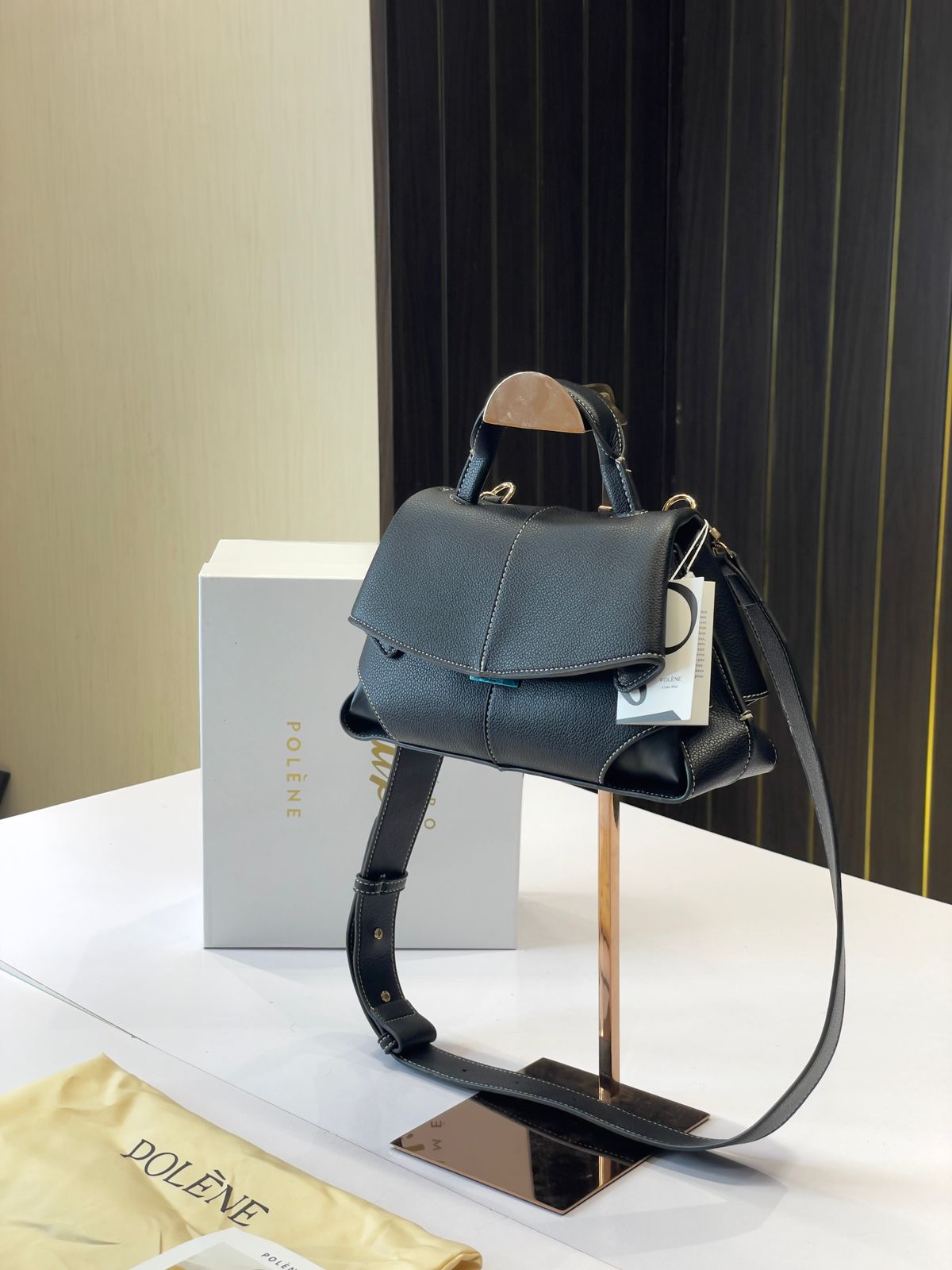 Polene Mokki- Inspired Textured Top Handle Shoulder Bag