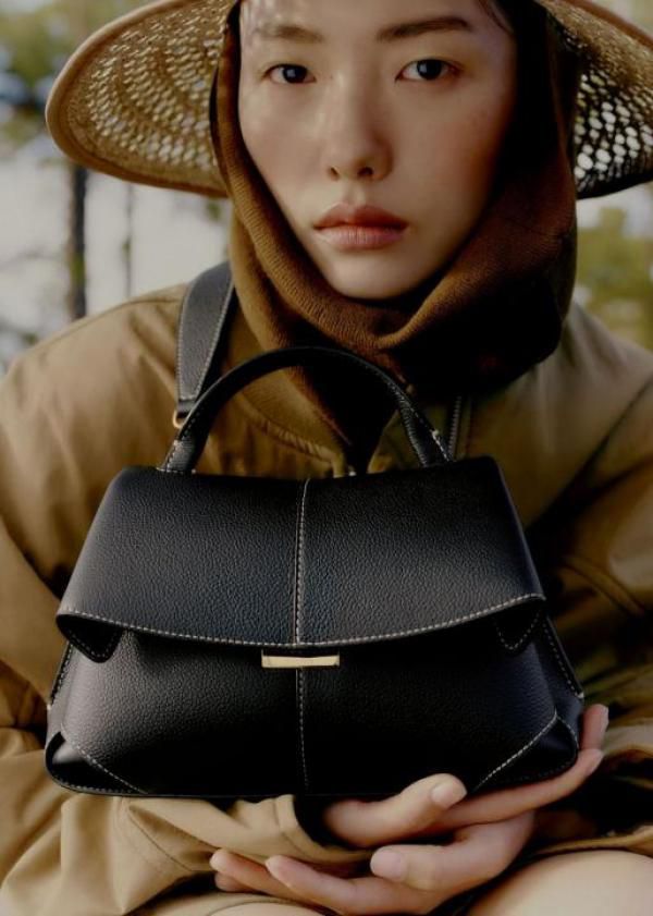 Polene Mokki- Inspired Textured Top Handle Shoulder Bag