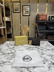 MK-Inspired Jet Set Leather Pouchette With Box And Dust Bag (Brown)