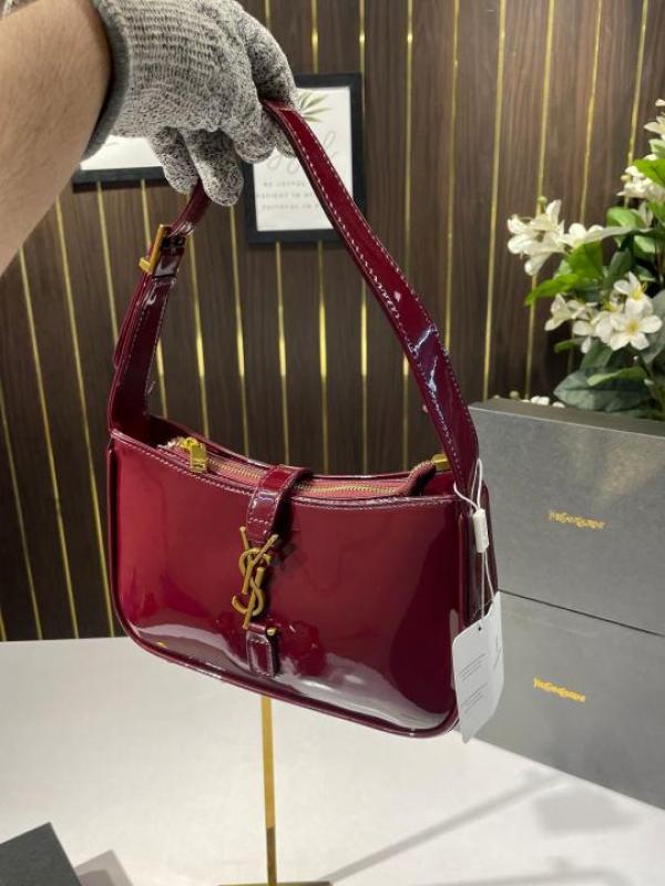 Ysl-Inspired Patent Hobo Bag Glossy with Box(Burgundy)