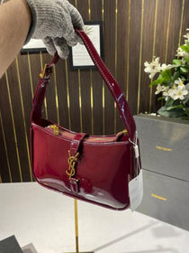 Ysl-Inspired Patent Hobo Bag Glossy with Box(Burgundy)