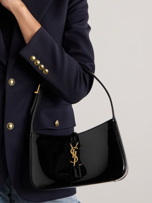 Ysl-Inspired Patent Hobo Bag Glossy with Box (Black)