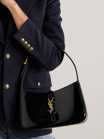 Ysl-Inspired Patent Hobo Bag Glossy with Box (Black)