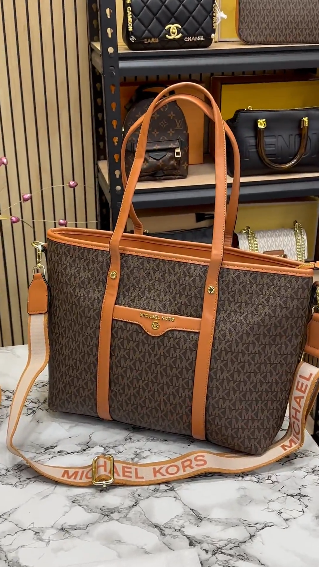 MK-Inspired Tote Bag With Brand Dust Bag (Brown) Main image